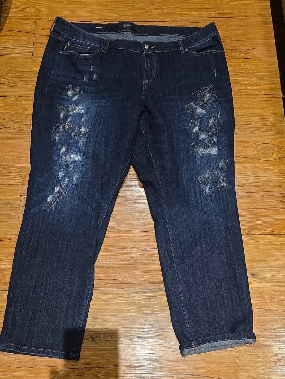 torrid Dark Blue Distressed Cropped Jeans